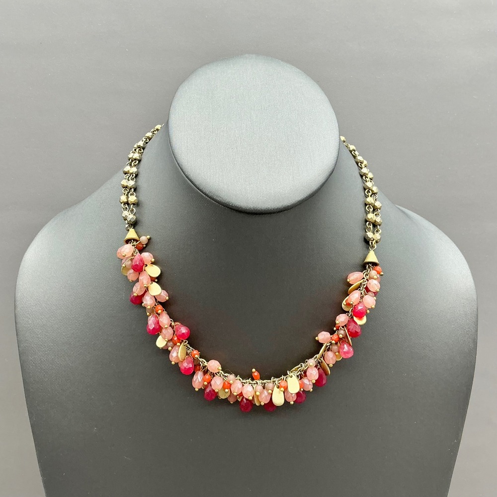 Lauren Ralph Lauren Necklace Pink Gold Tone Beaded Cluster Layered Statement